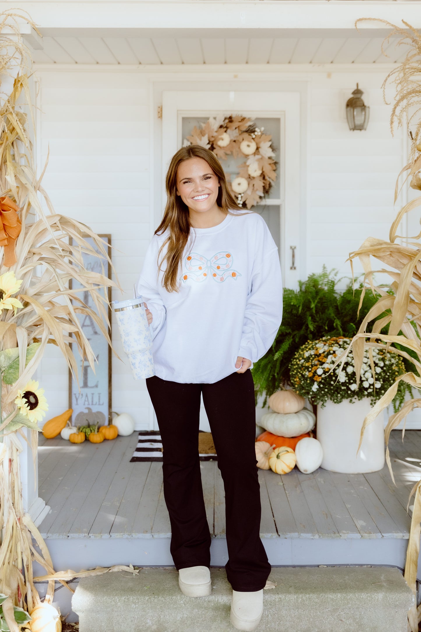 CUSTOM ORDER: Pumpkin Bow Sweatshirt- Crisp White