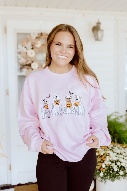 CUSTOM ORDER: Ghost Pups Sweatshirt- Baby Pink