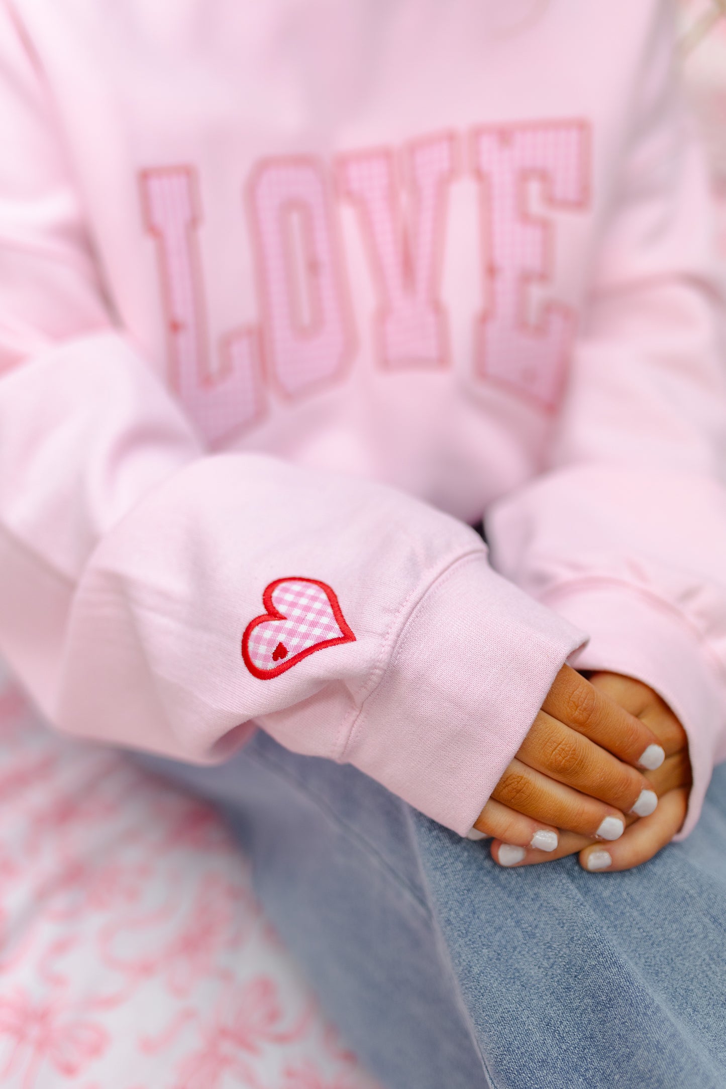 CUSTOM ORDER: Gingham Love Sweatshirt- Baby Pink