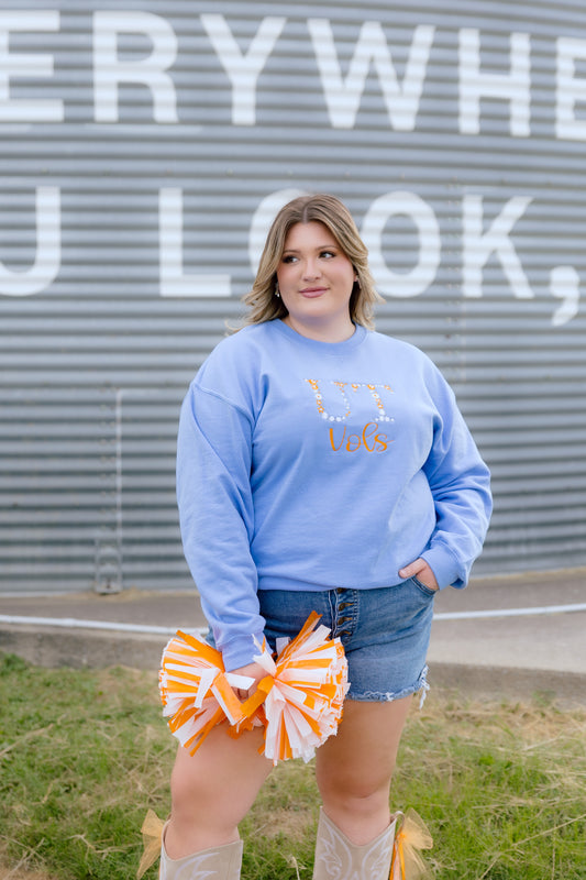 CUSTOM ORDER: Floral UT Sweatshirt- Denim Blue