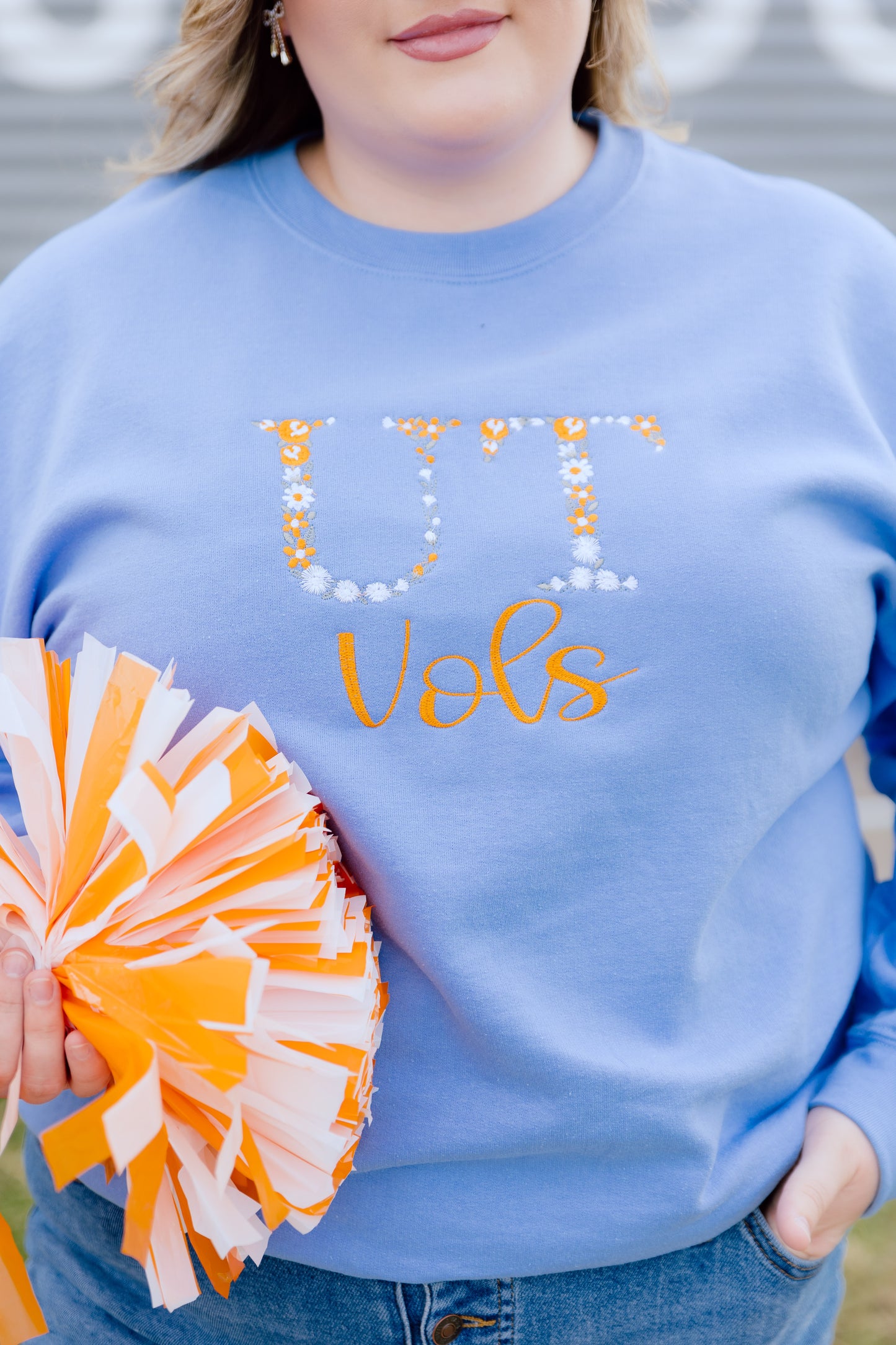 CUSTOM ORDER: Floral UT Sweatshirt- Denim Blue