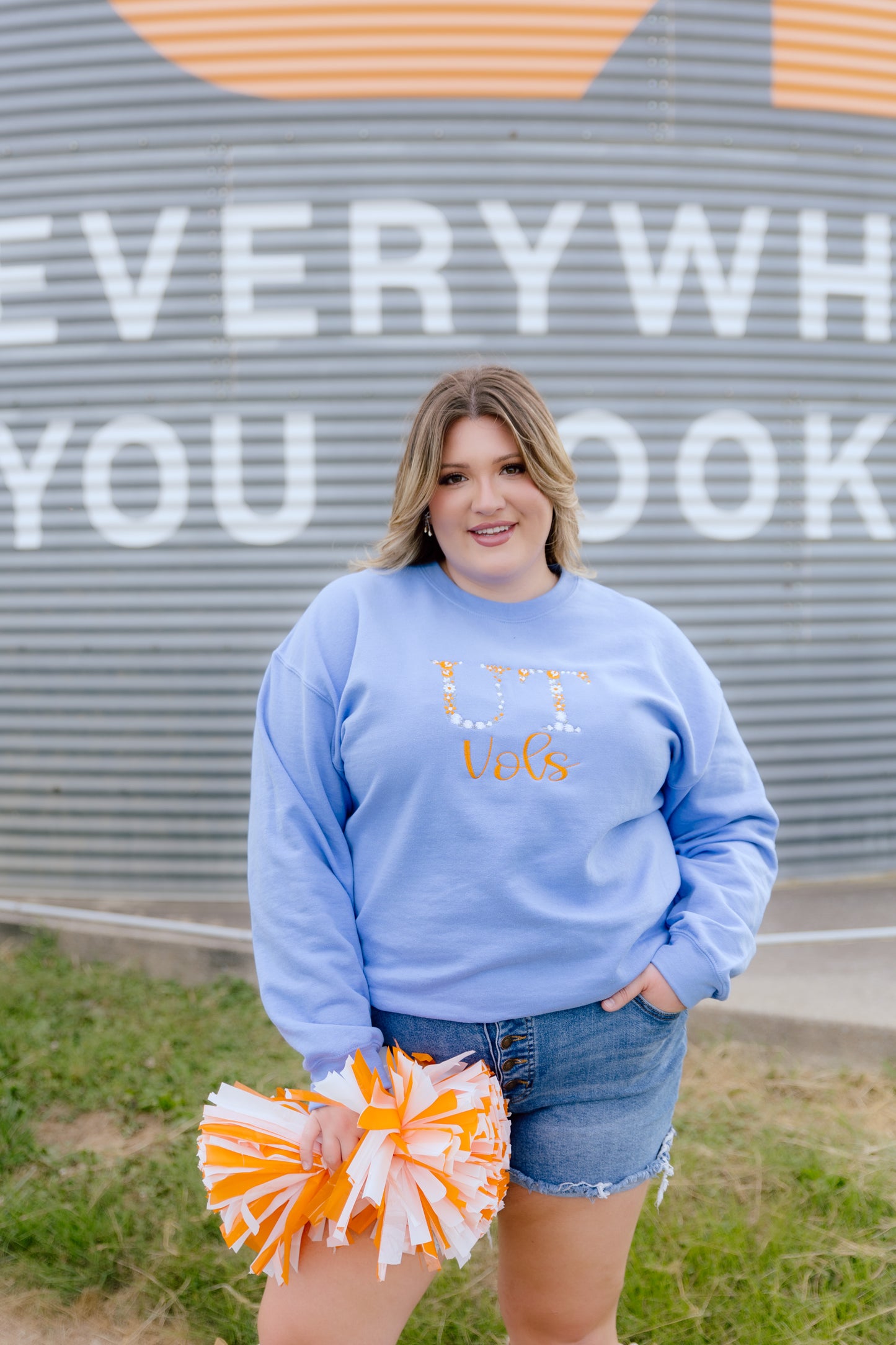 CUSTOM ORDER: Floral UT Sweatshirt- Denim Blue