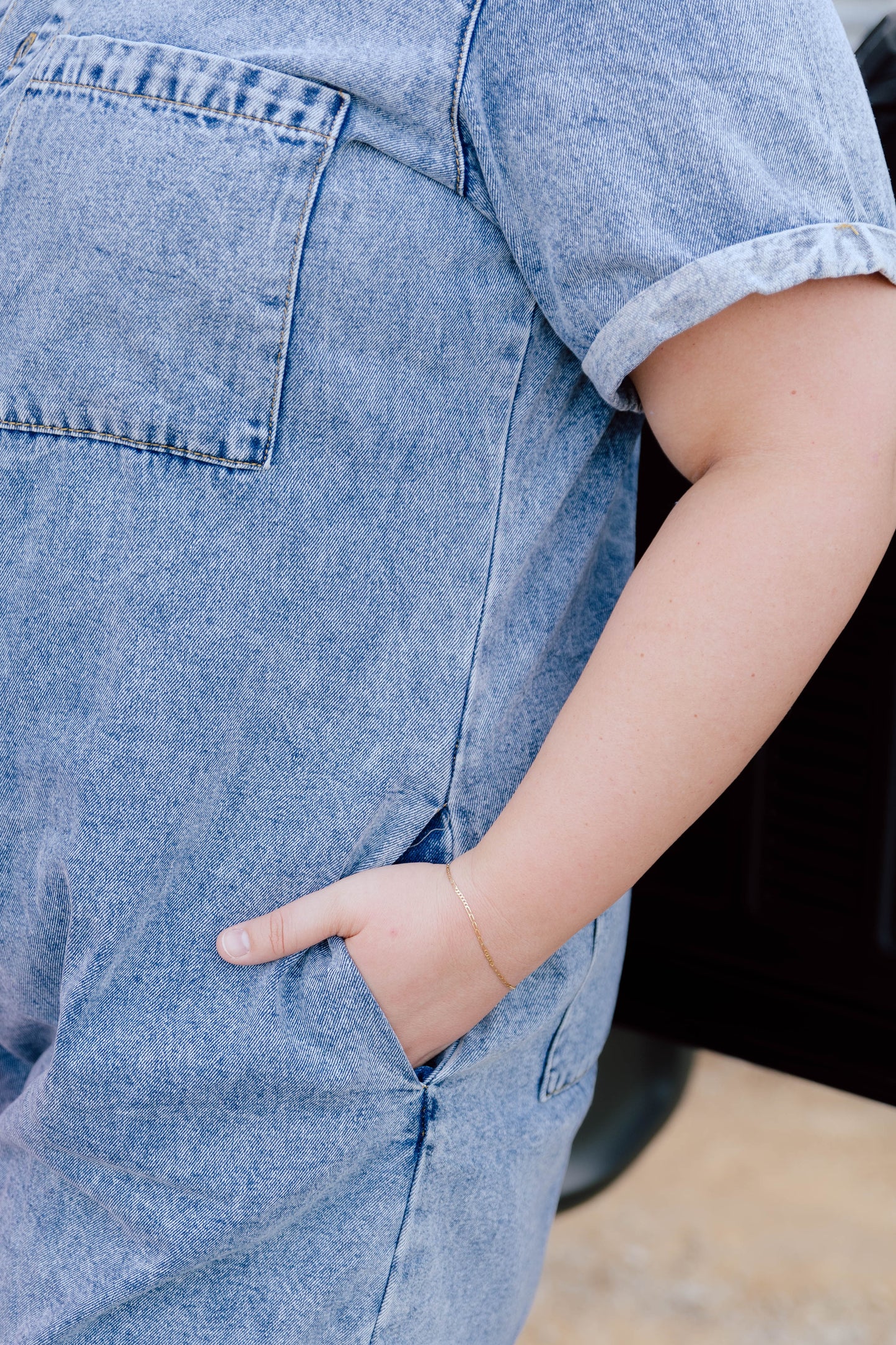 Margaret Romper- Washed Denim