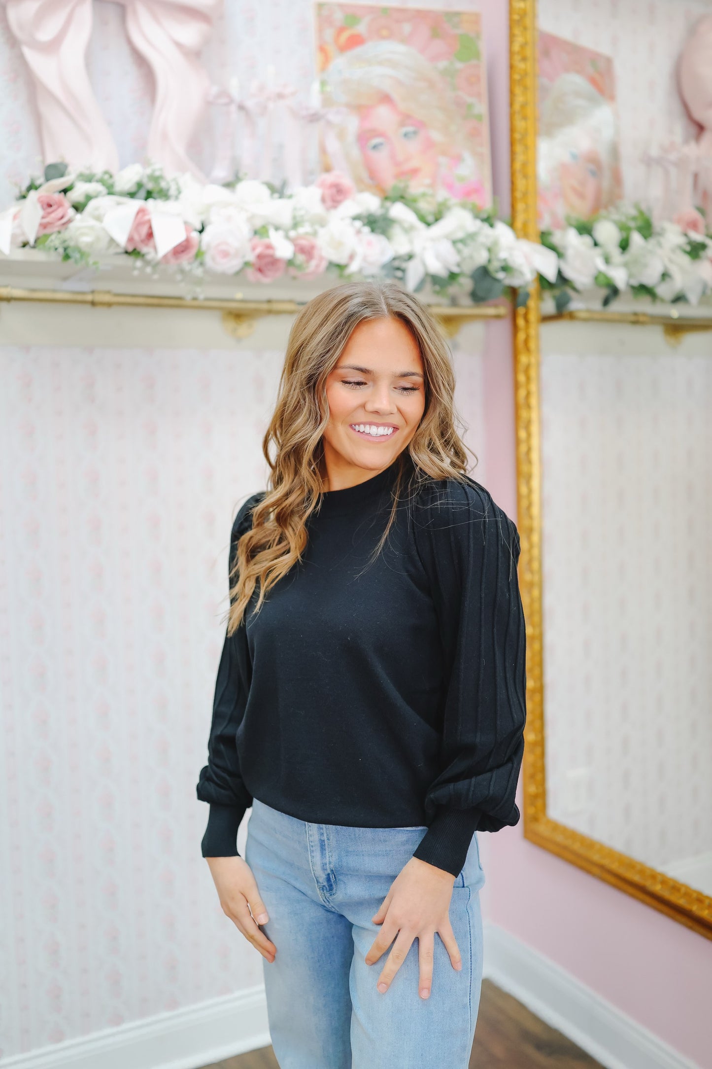 Gisele Striped Sleeve Top - Black