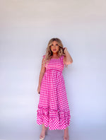 Load image into Gallery viewer, Della Gingham Dress- Hot Pink
