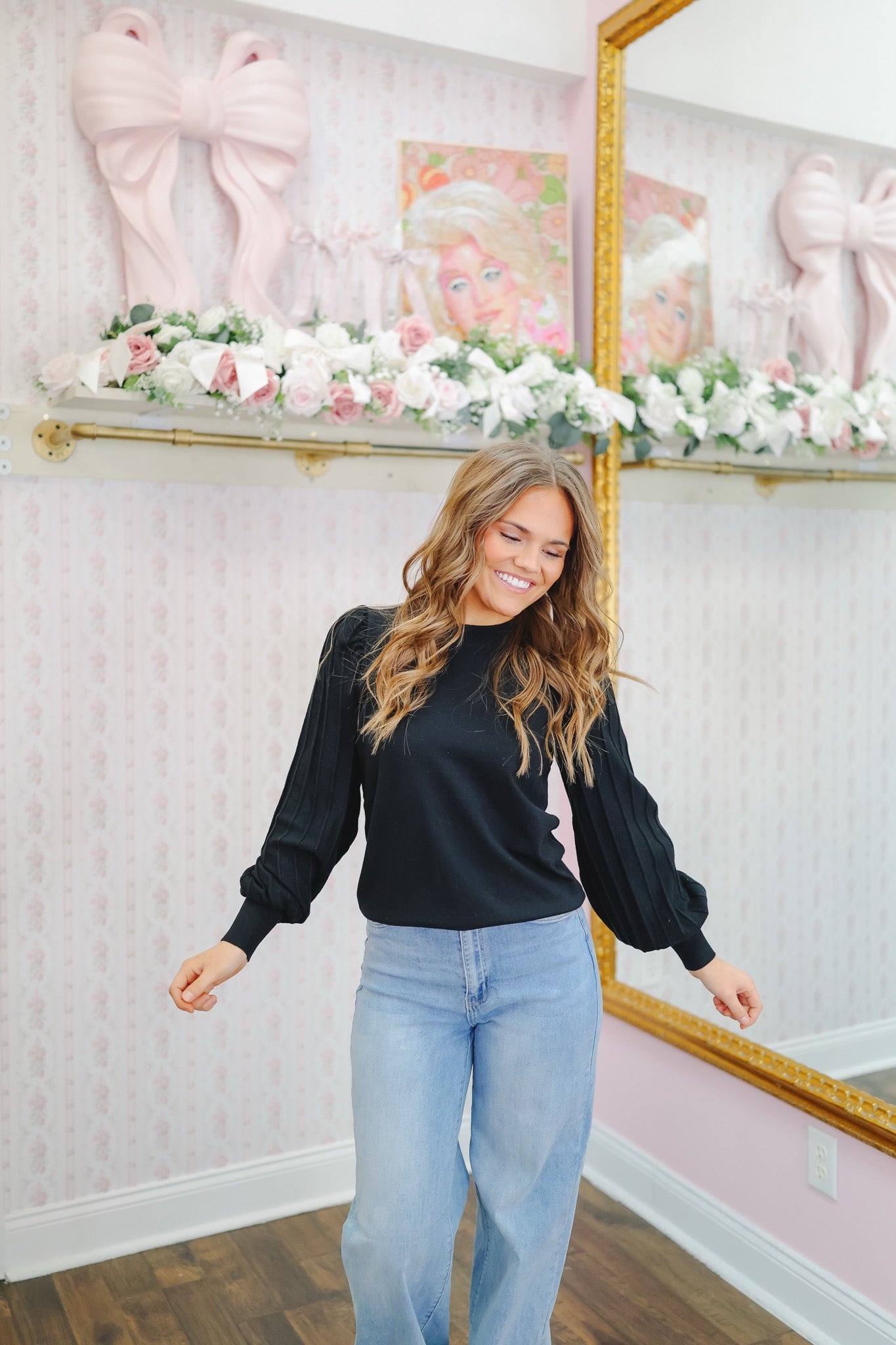 Gisele Striped Sleeve Top - Black