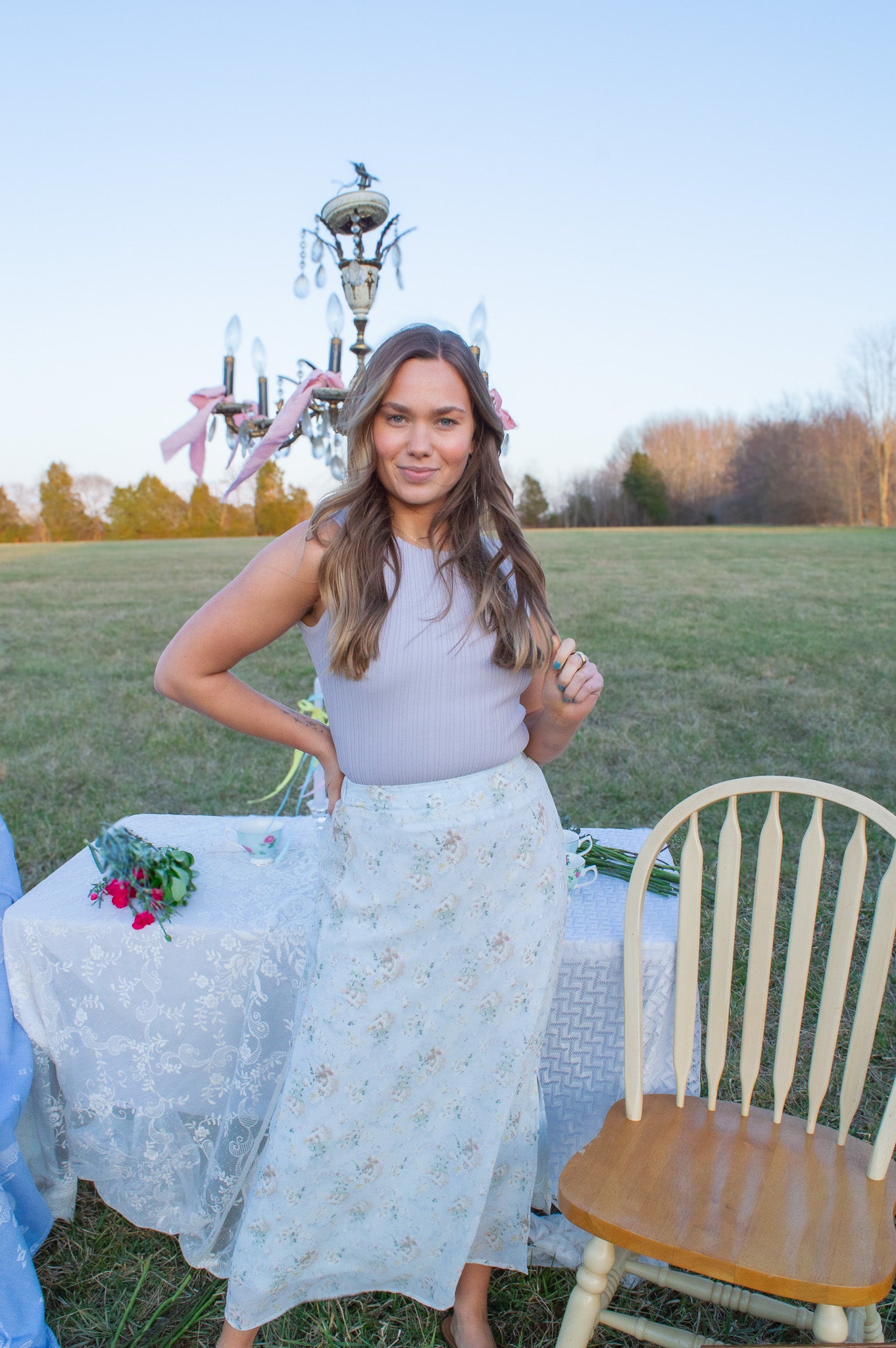 Evie Skirt- Light Blue Floral