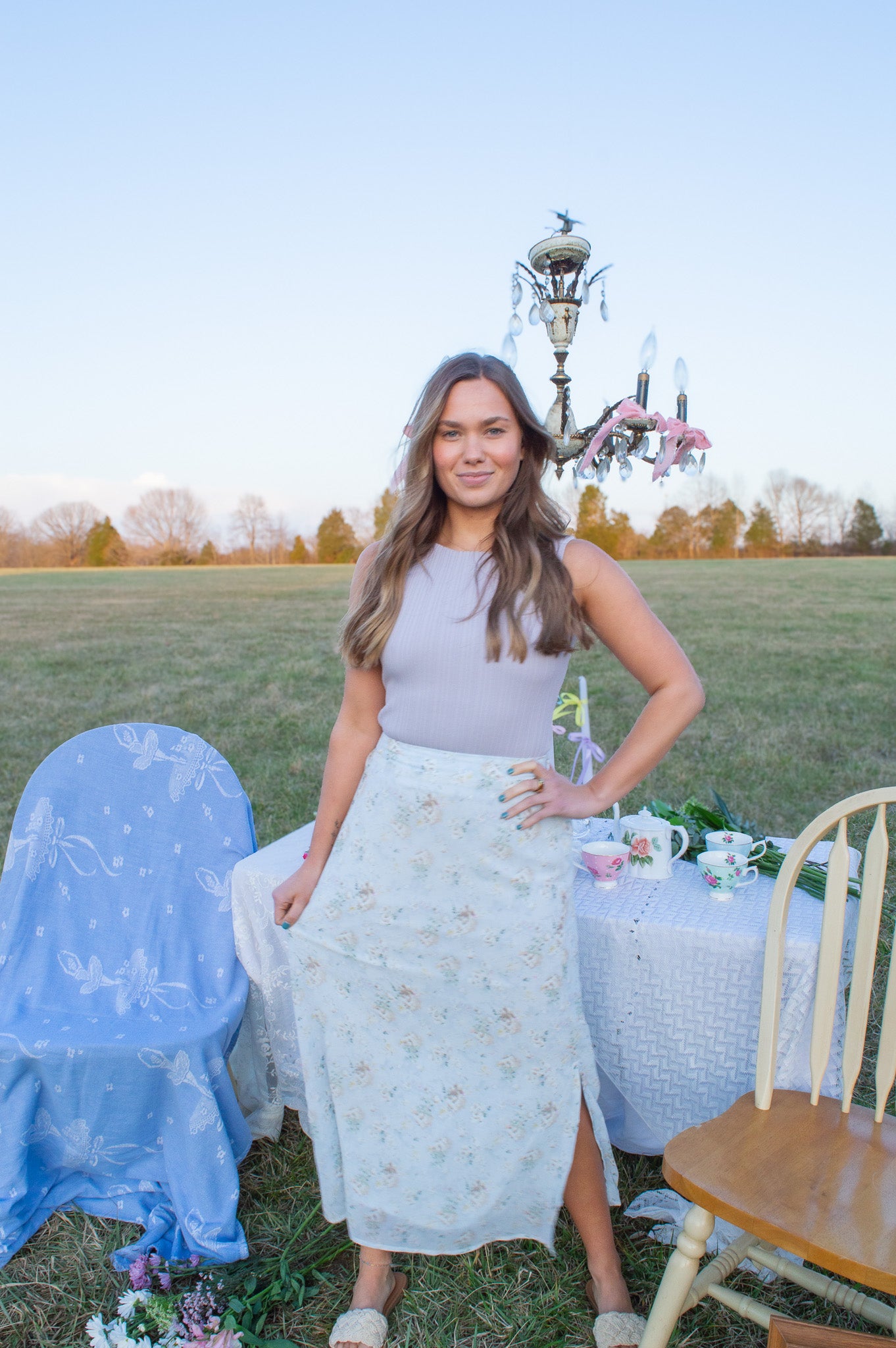 Evie Skirt- Light Blue Floral