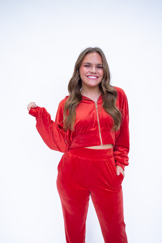 Jen Velour Jacket- Red