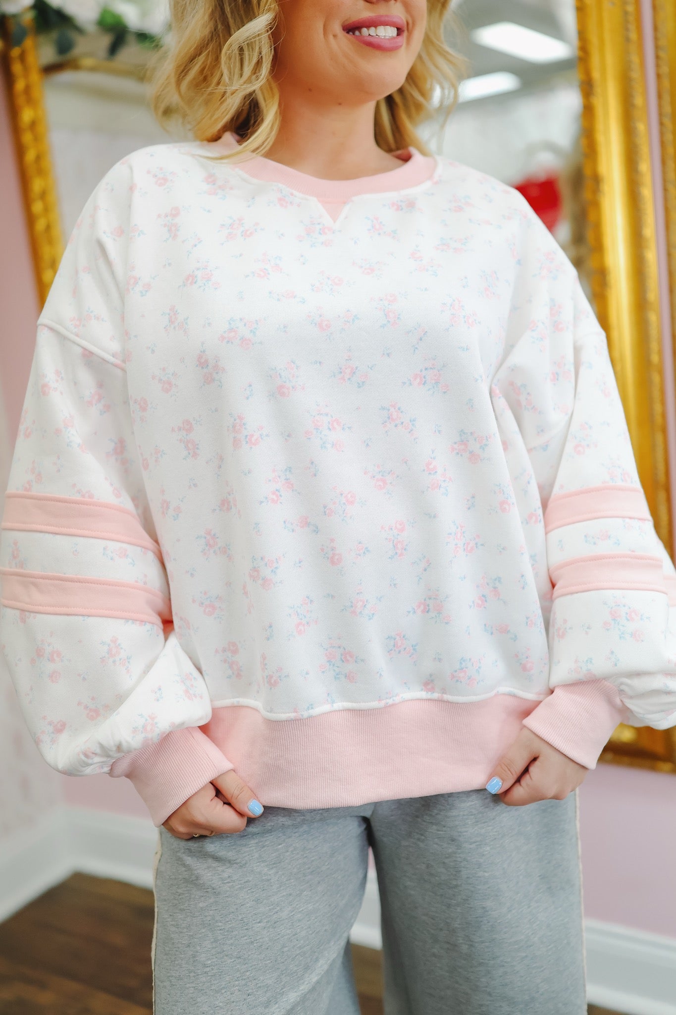 Tabbi Floral Pullover - Off White/Pink