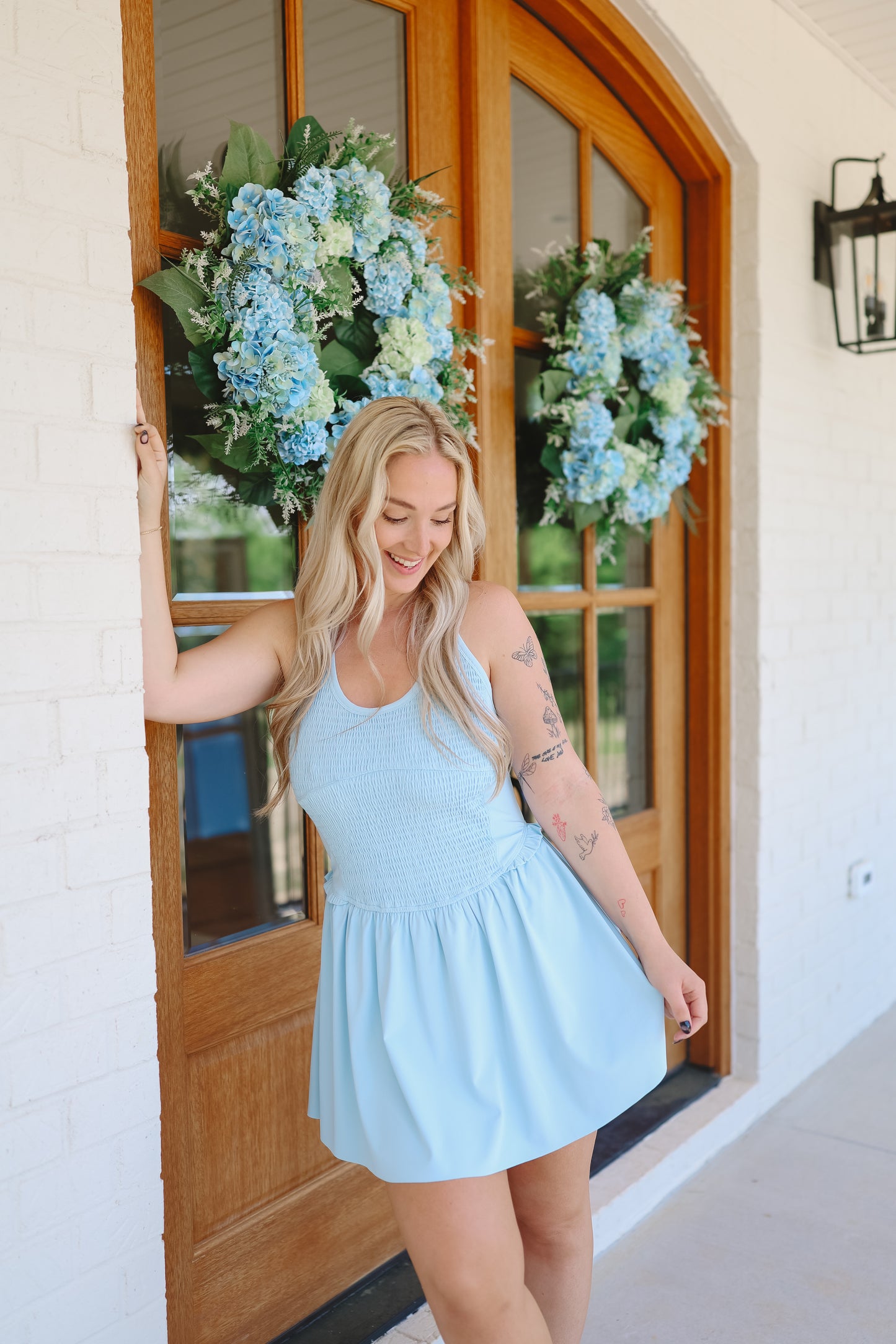 Della Smocked Cross Back Active Dress - Blue