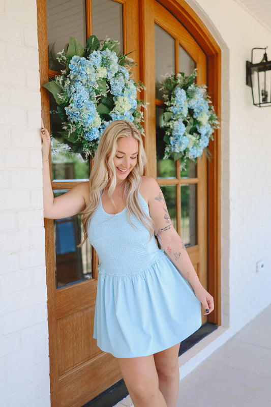 Della Smocked Cross Back Active Dress - Blue