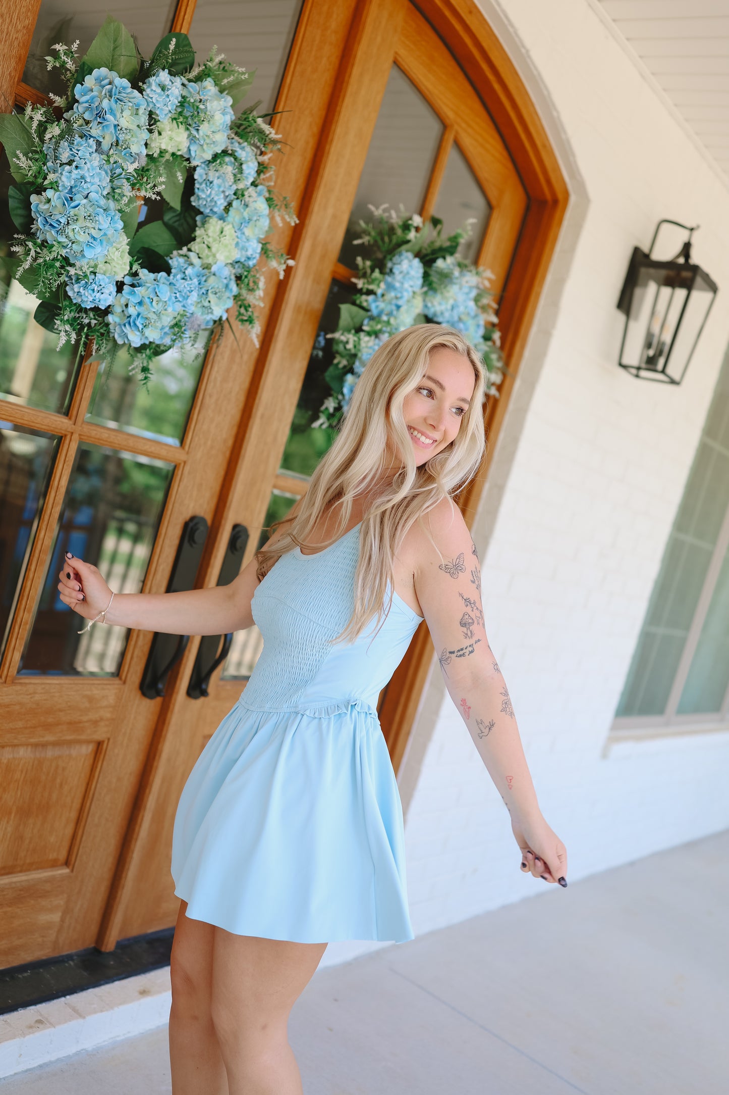 Della Smocked Cross Back Active Dress - Blue