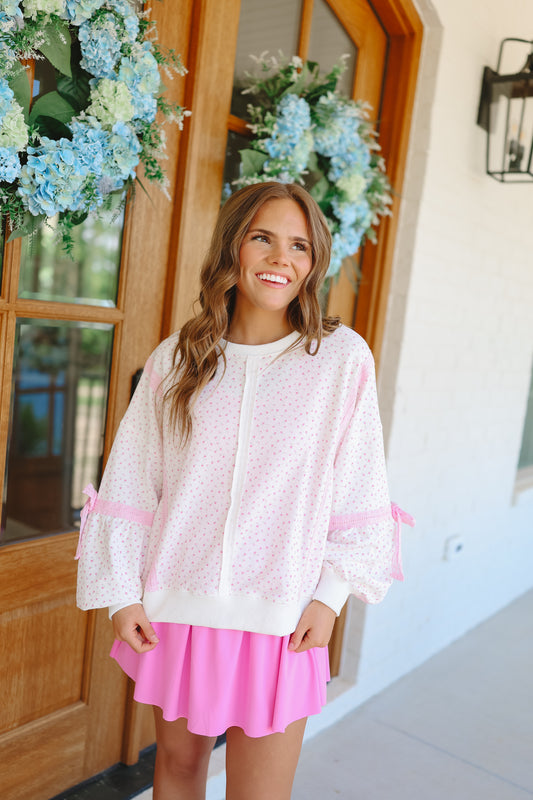 Alisha Ditsy Floral Eyelet Lace Pullover - Light Pink