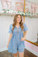 Emmy Ditsy Floral Denim Collared Romper - Medium Wash
