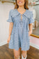 Emmy Ditsy Floral Denim Collared Romper - Medium Wash