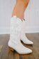 Mae Stitched Bow Cowboy Boots - White/Blue