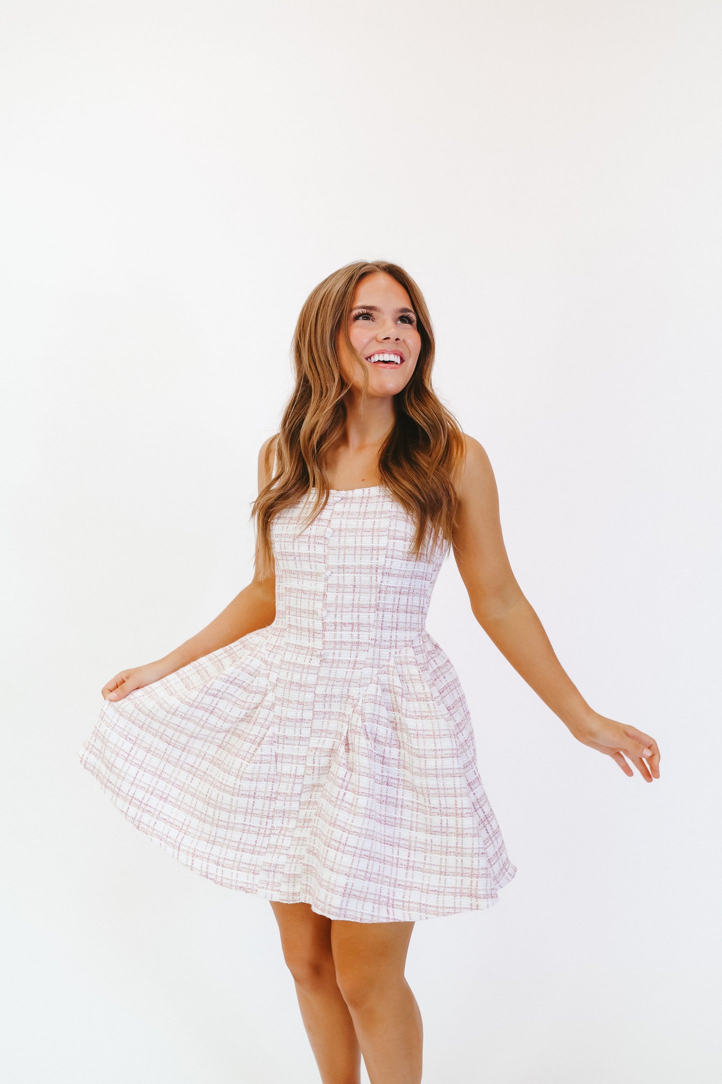 Leanna Tweed Button-Up Dress - Ivory/Pink