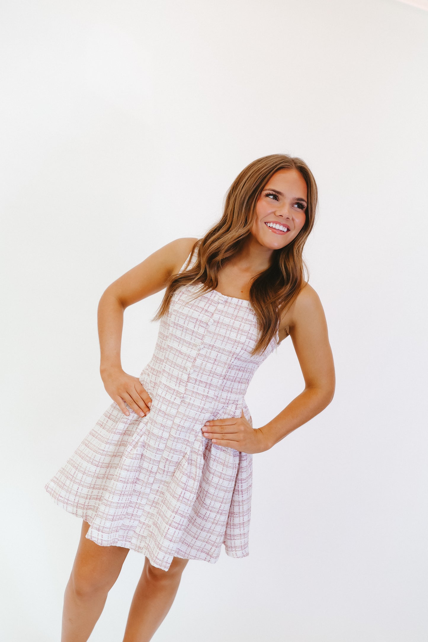 Leanna Tweed Button-Up Dress - Ivory/Pink