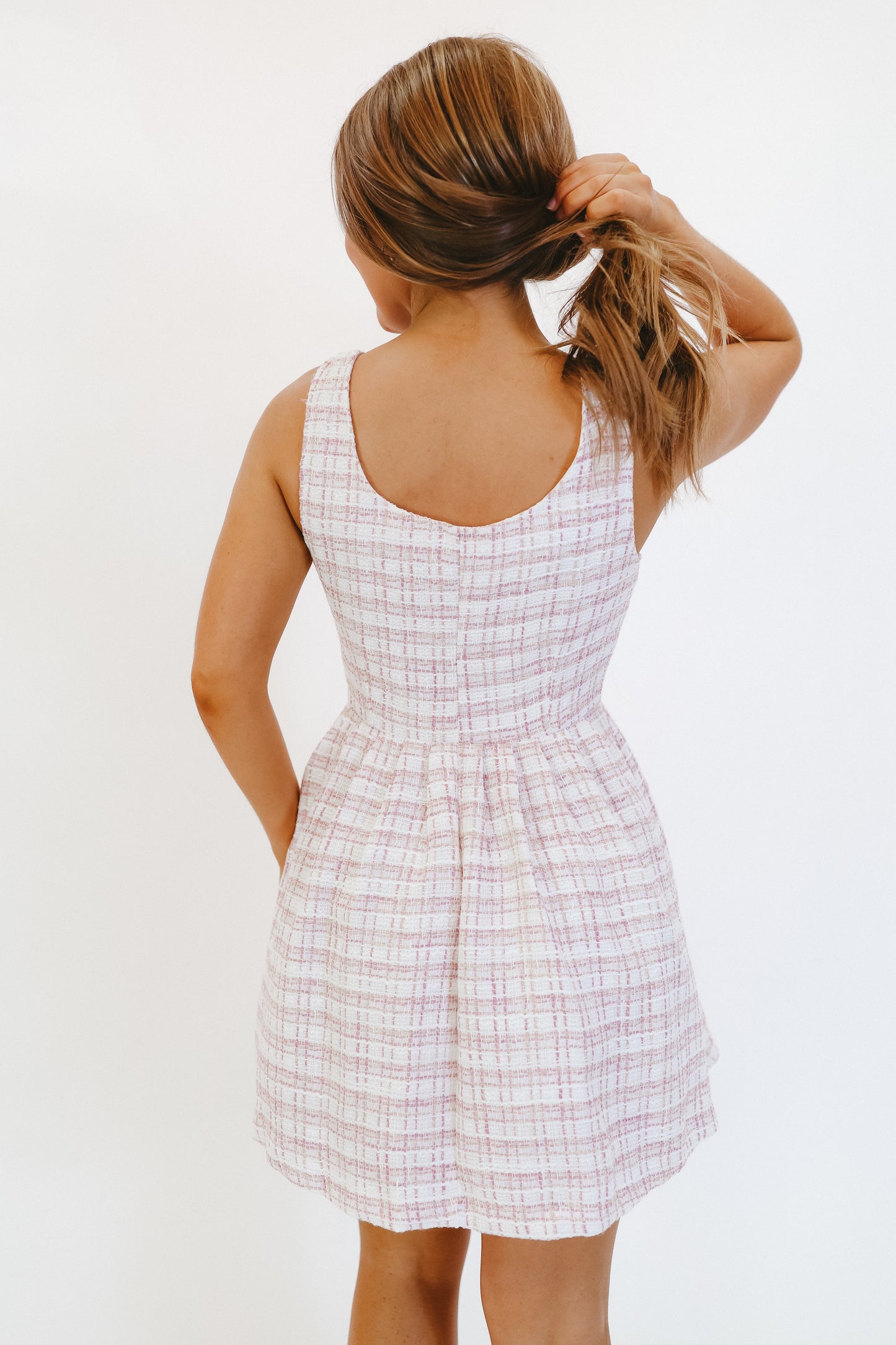 Leanna Tweed Button-Up Dress - Ivory/Pink