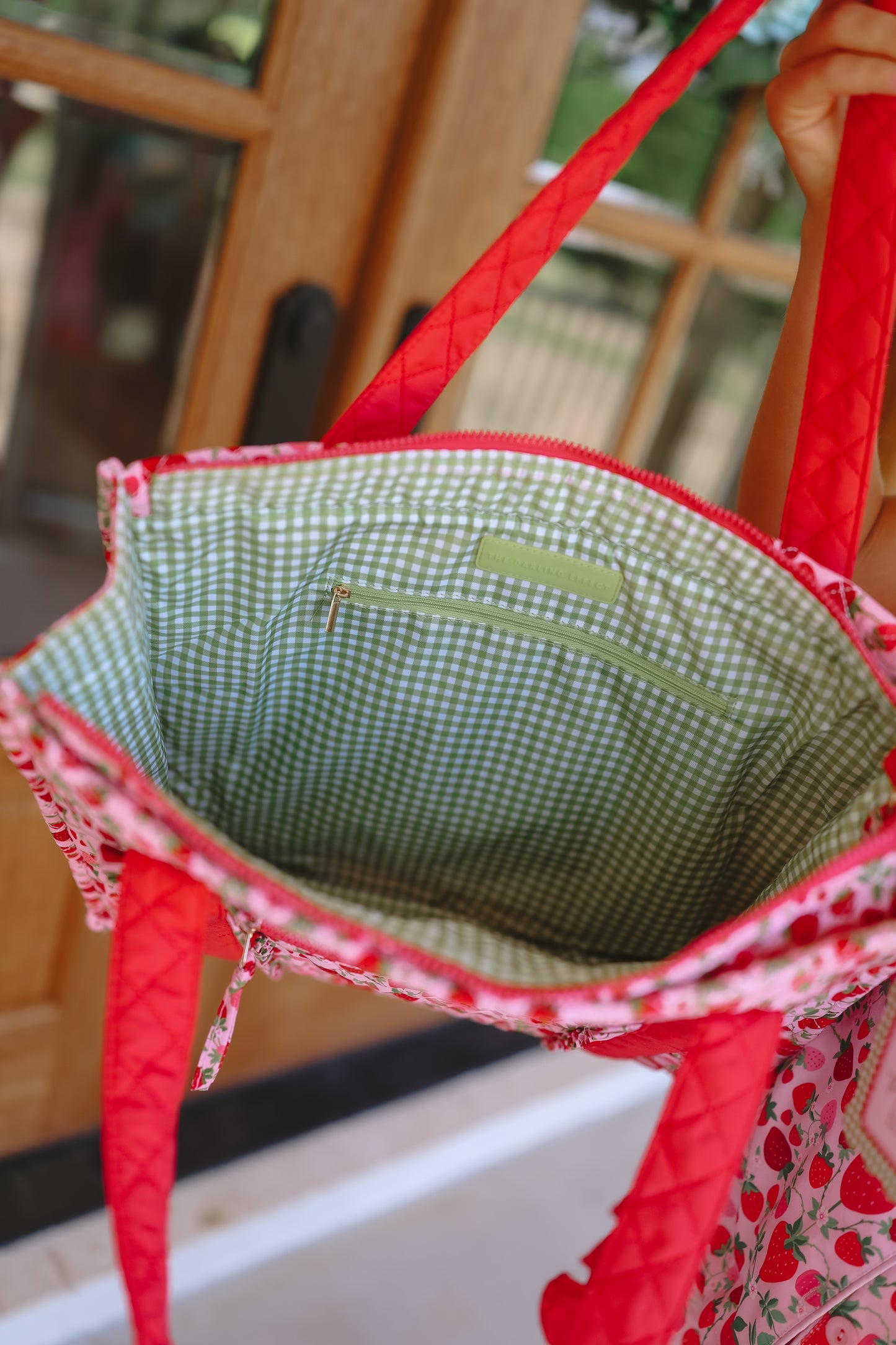 Strawberry Field Quilted Tote Bag - Red