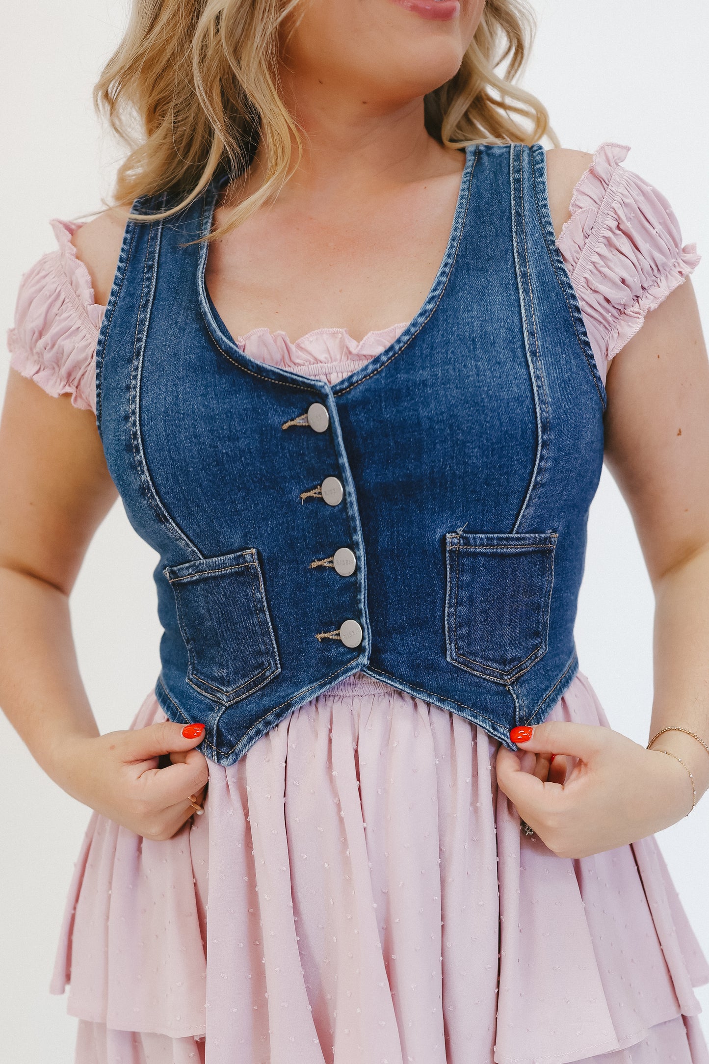 Kerri Button Down Denim Vest - Dark Wash