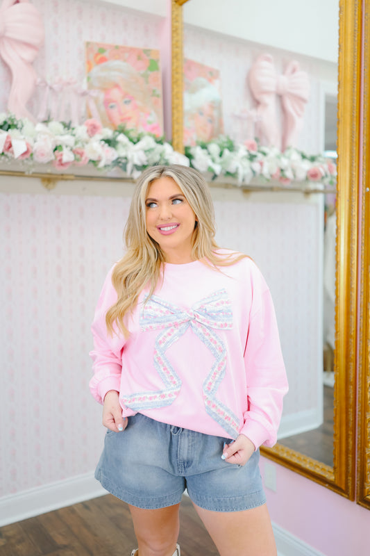 Jayde Floral Bow Pullover - Pink