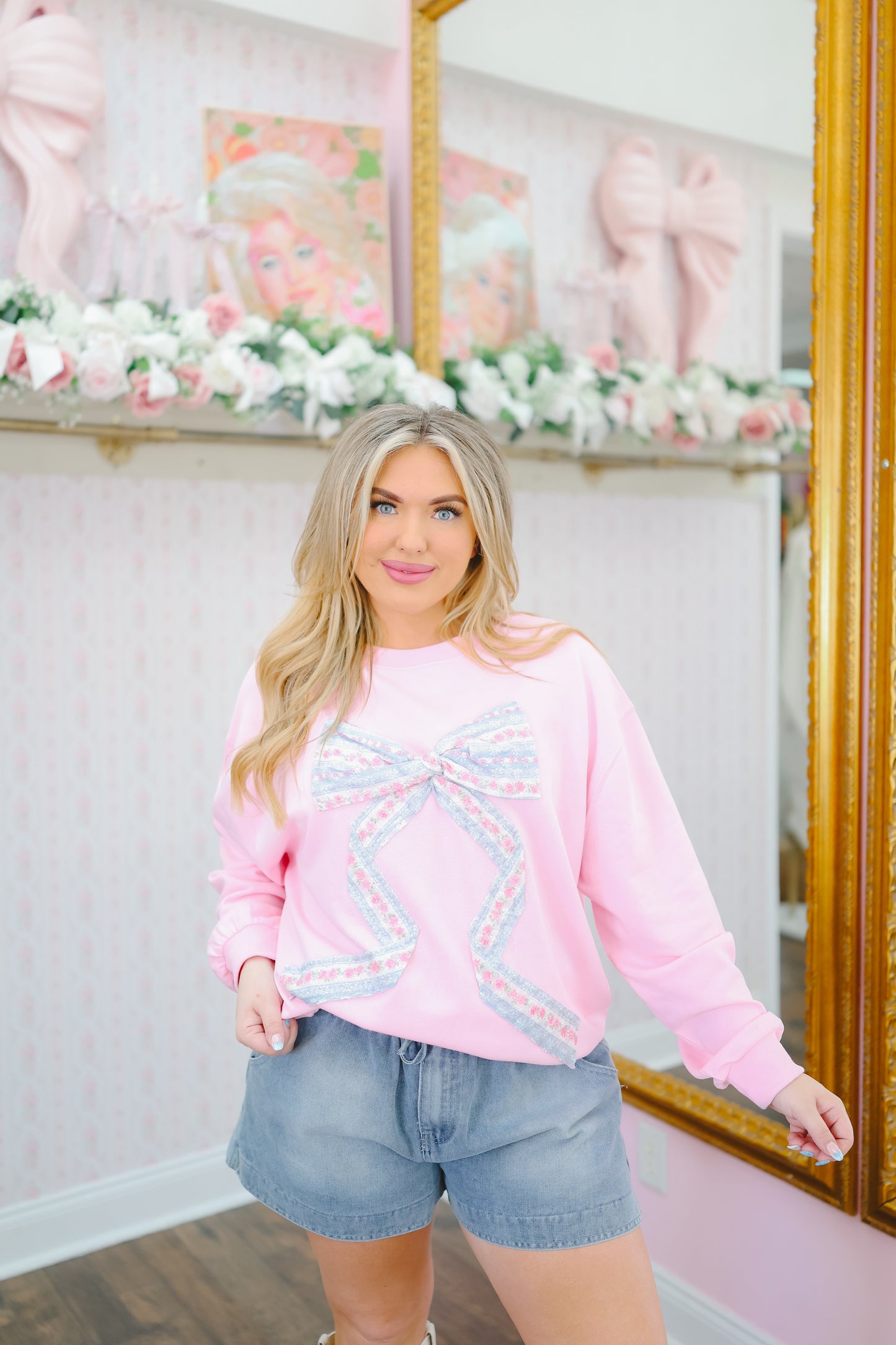Jayde Floral Bow Pullover - Pink