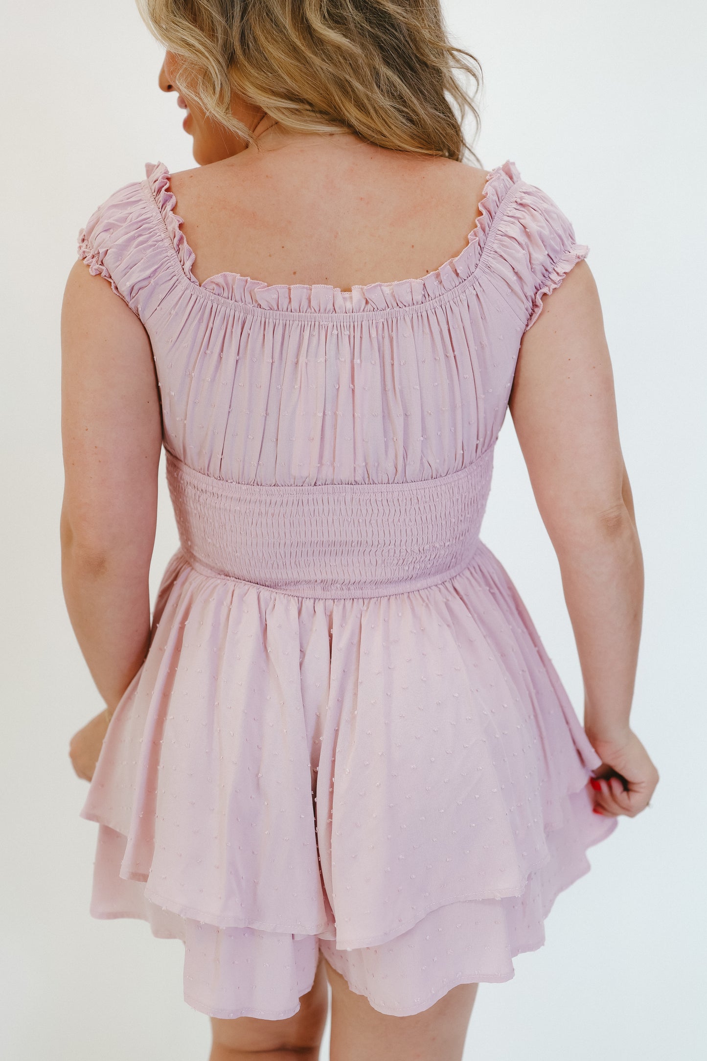 Iris Smocked Ruched Flowy Romper - Mauve