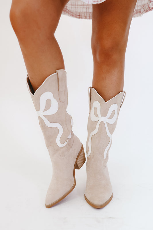 Glenda Bow Western Boots – Tan Suede