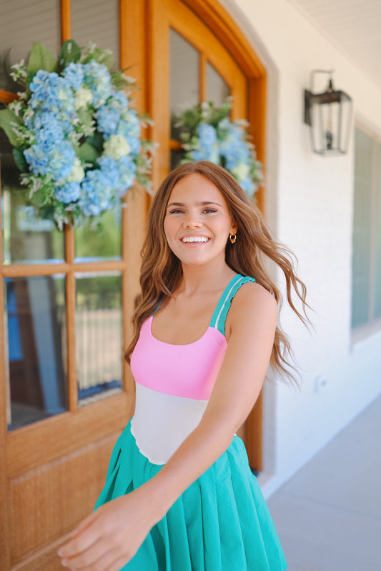 Brynn Colorblock Frill Strap Active Dress - Pink Multi