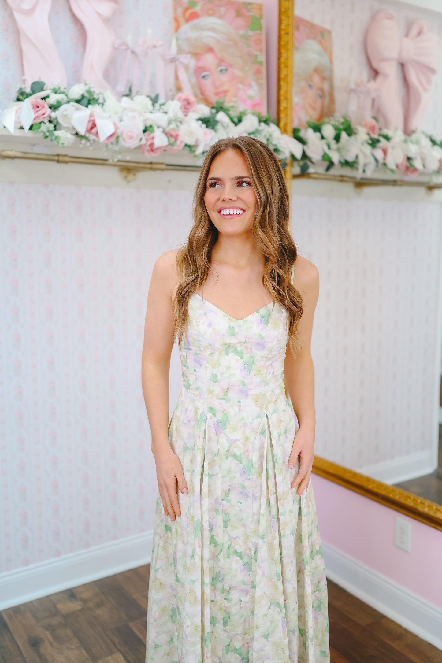 Adaline Floral Pleated Midi Dress - Yellow Multi