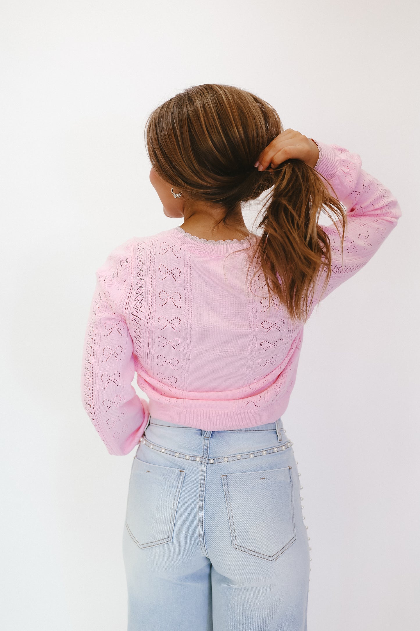 Jennie Bow Pointelle Cardigan - Pink