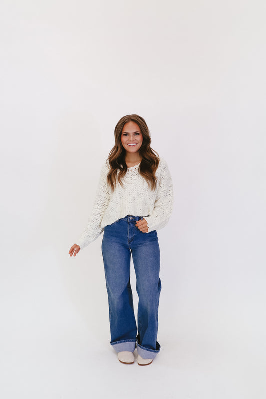 Sylvia V-Neck Popcorn Sweater - Cream