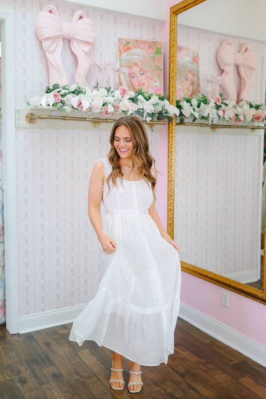 Melinda Lace Button Up Maxi Dress - White