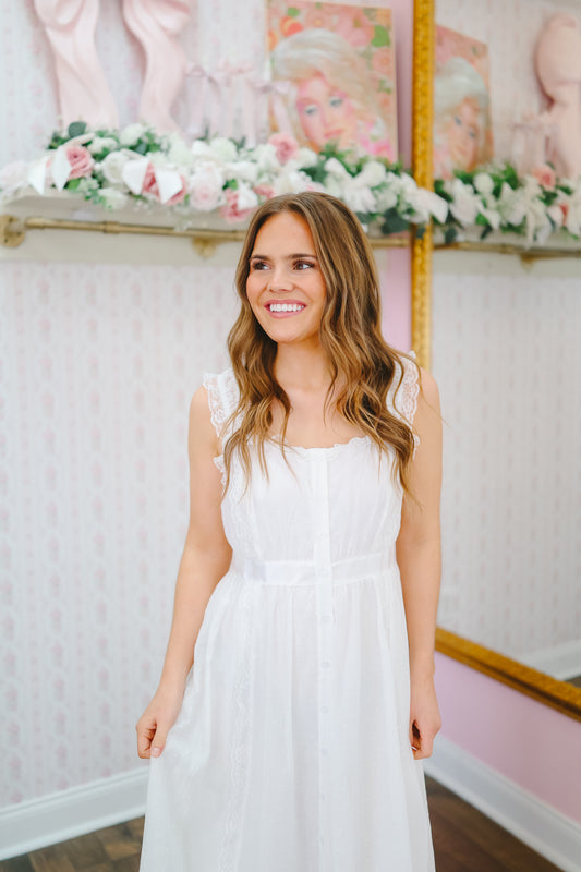 Melinda Lace Button Up Maxi Dress - White