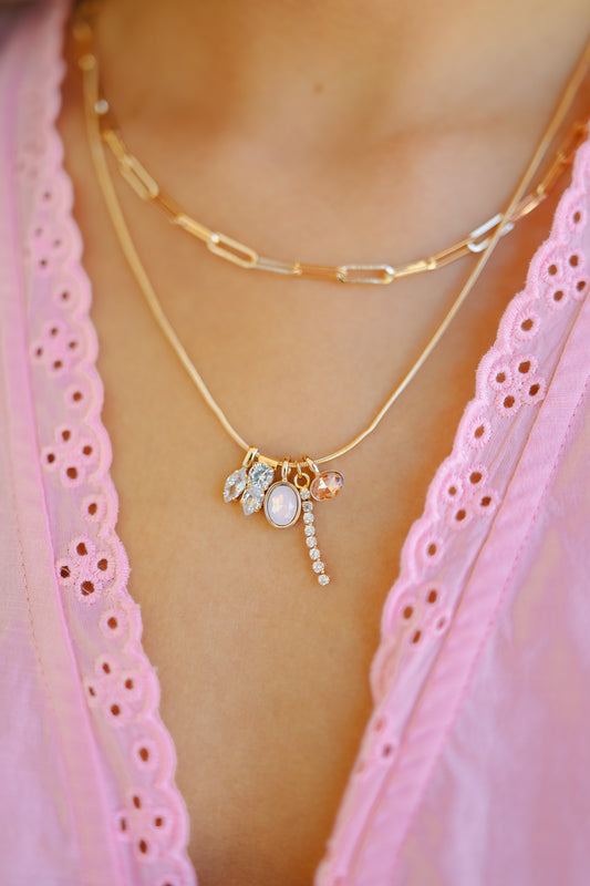 Crystal Cluster Charm Layered Necklace - Gold