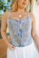 Kaden Sequin Embroidered Denim Corset Top - Light Wash