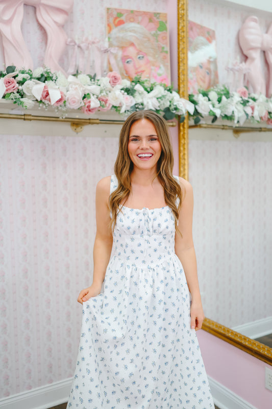 Oaklyn Floral Corset Midi Dress - Off White Multi