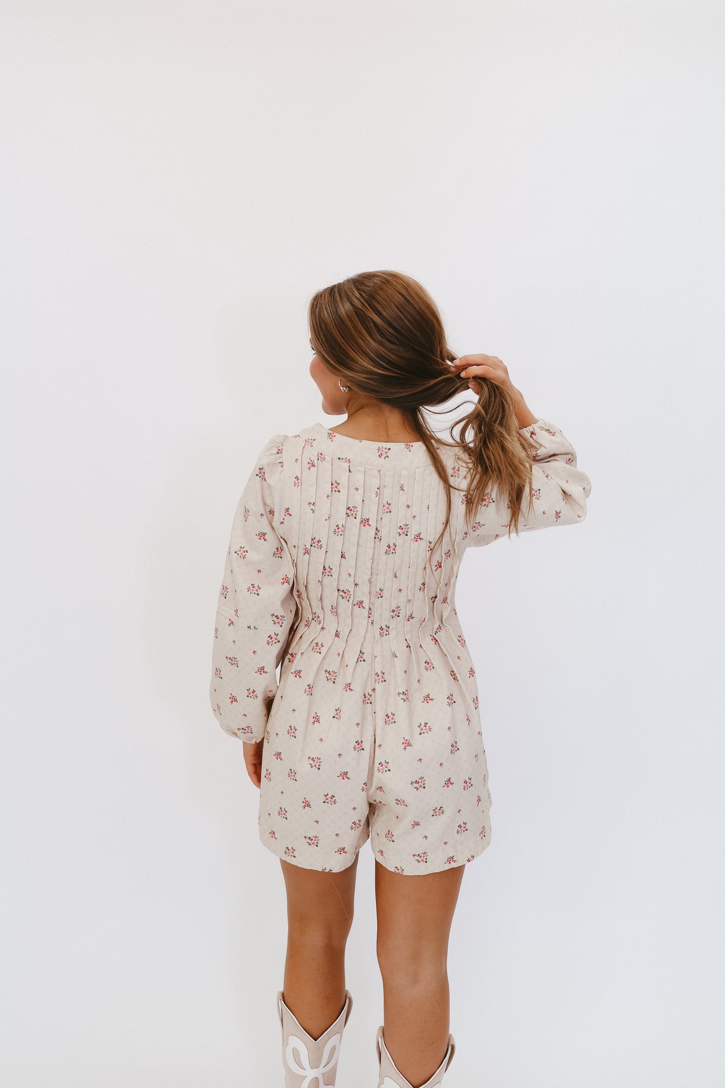 Presley Floral Denim Romper - Cream