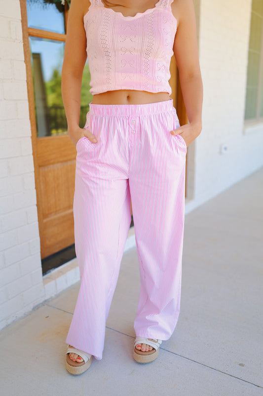 Breezy Stripe Pants - Pink