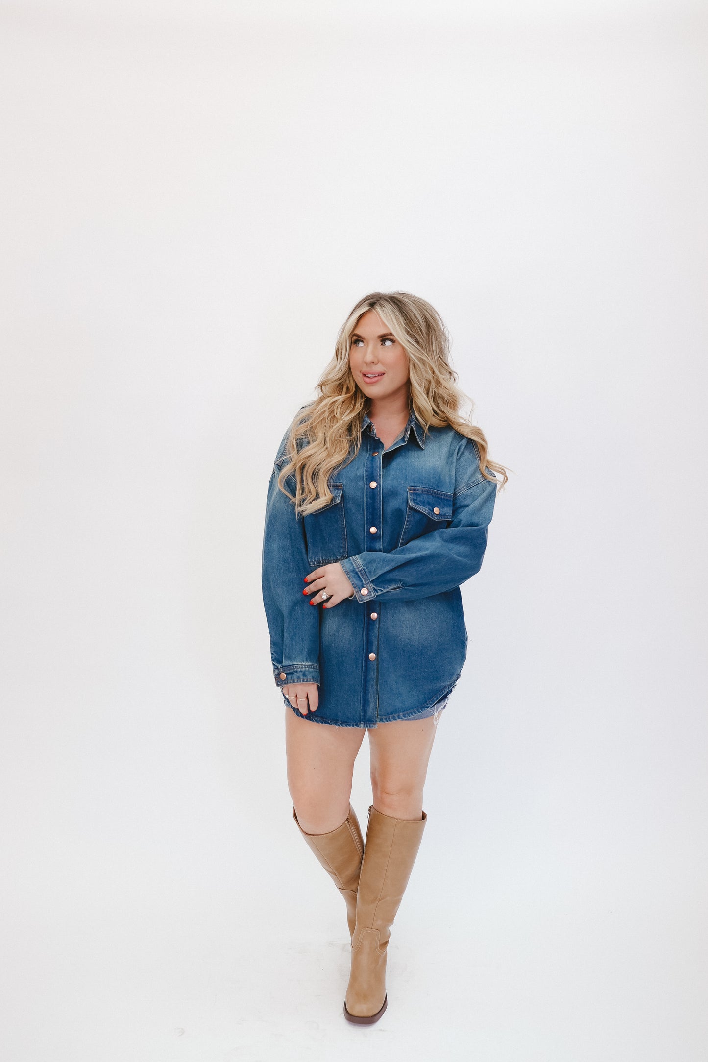 Katelyn Oversized Shirt Jacket - Medium Wash