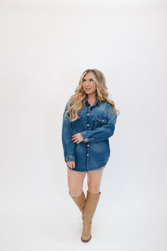Katelyn Oversized Shirt Jacket - Medium Wash