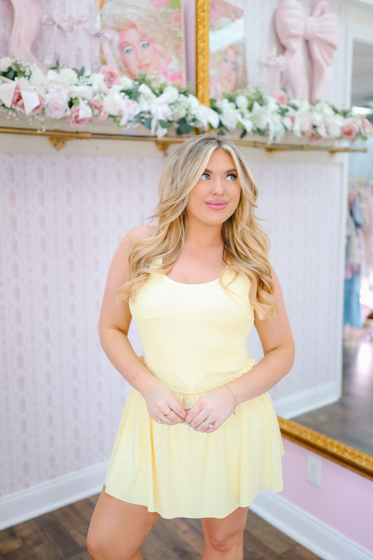 Della Smocked Cross Back Active Dress - Yellow