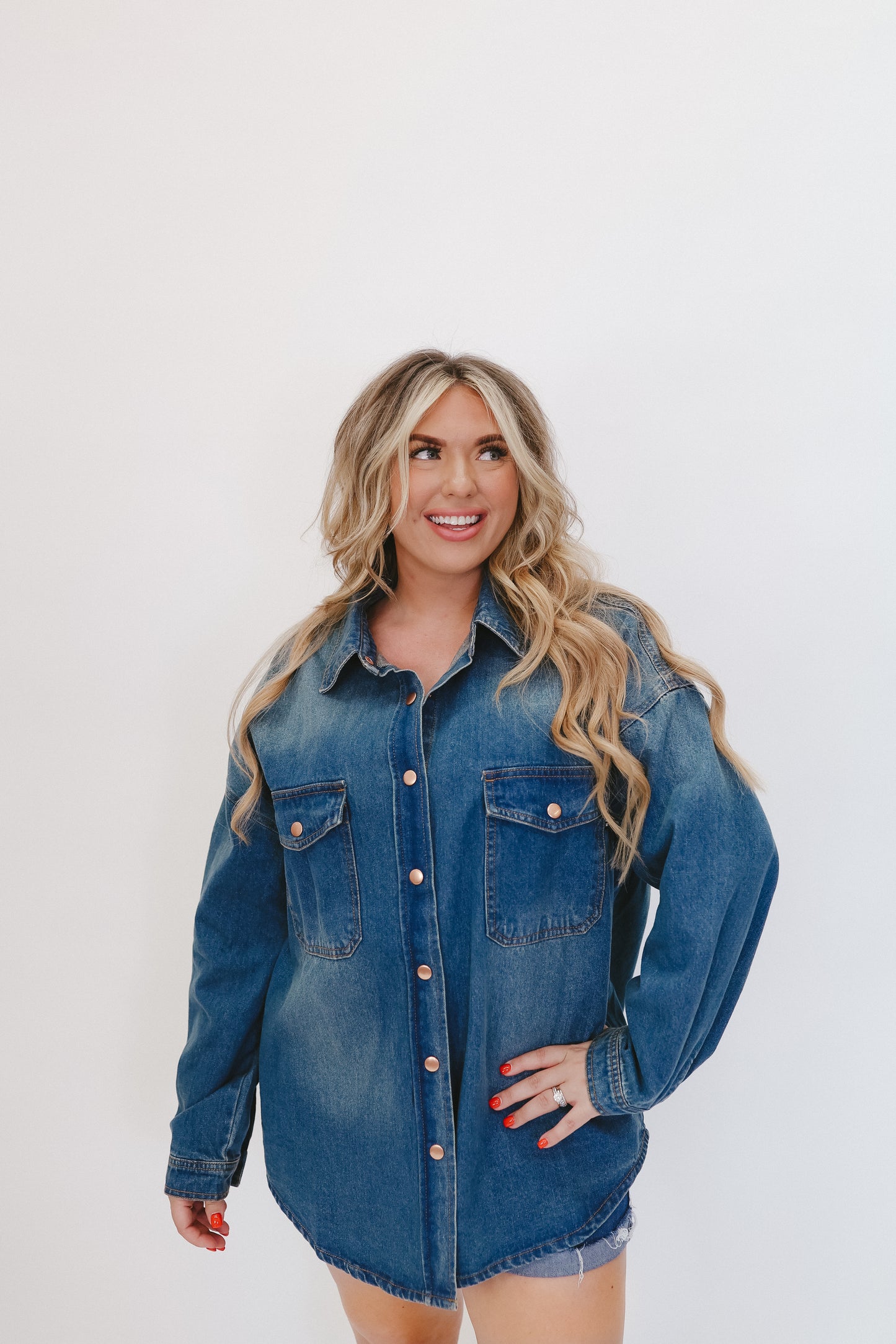Katelyn Oversized Shirt Jacket - Medium Wash