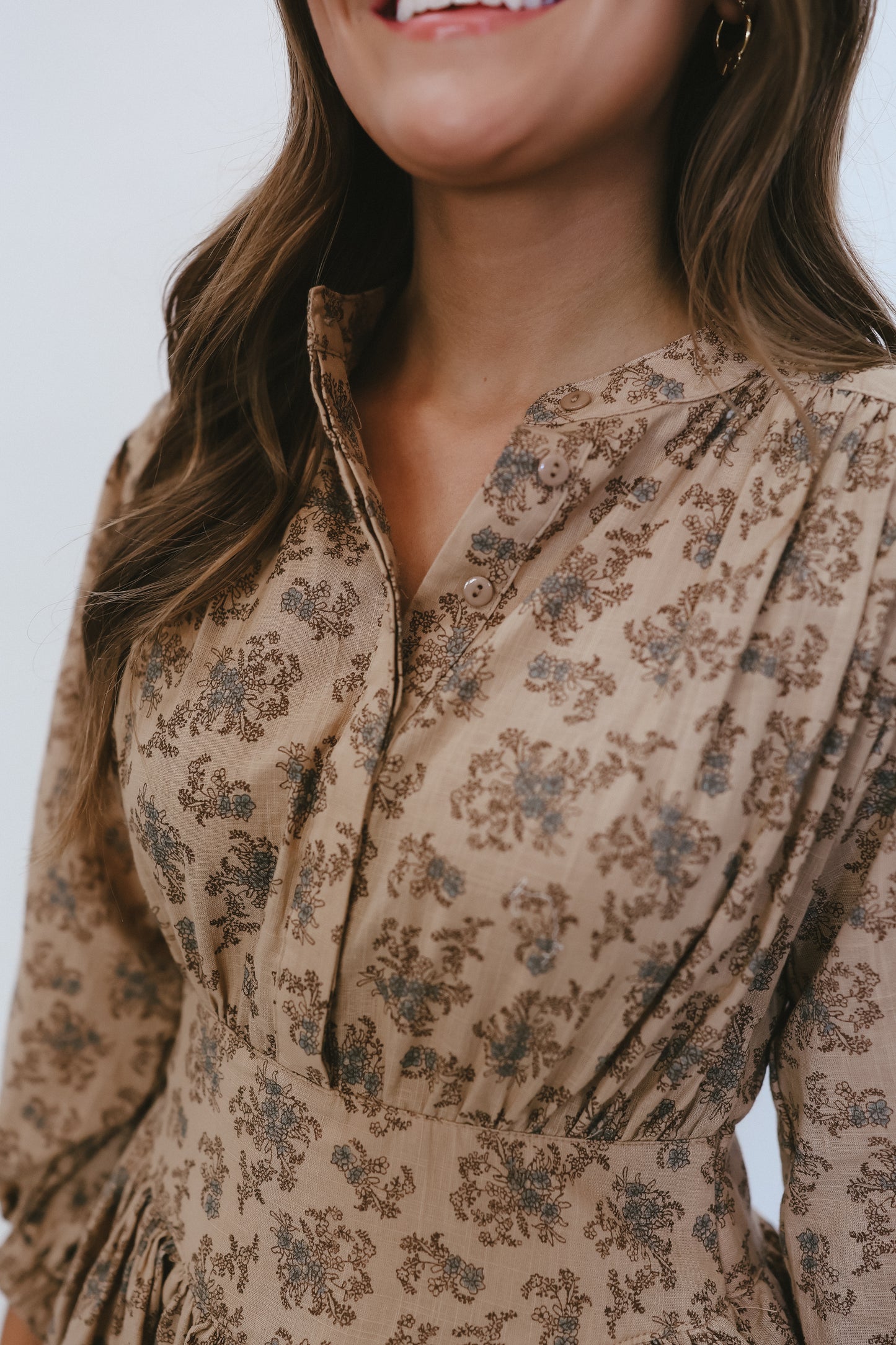 Heather Tiered Floral Mini Dress - Camel