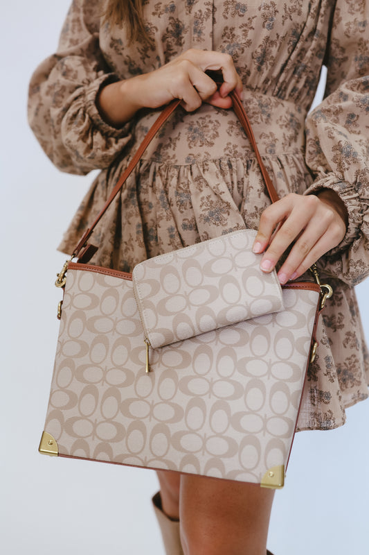 Vanessa Handbag & Wallet Set - Taupe/Brown