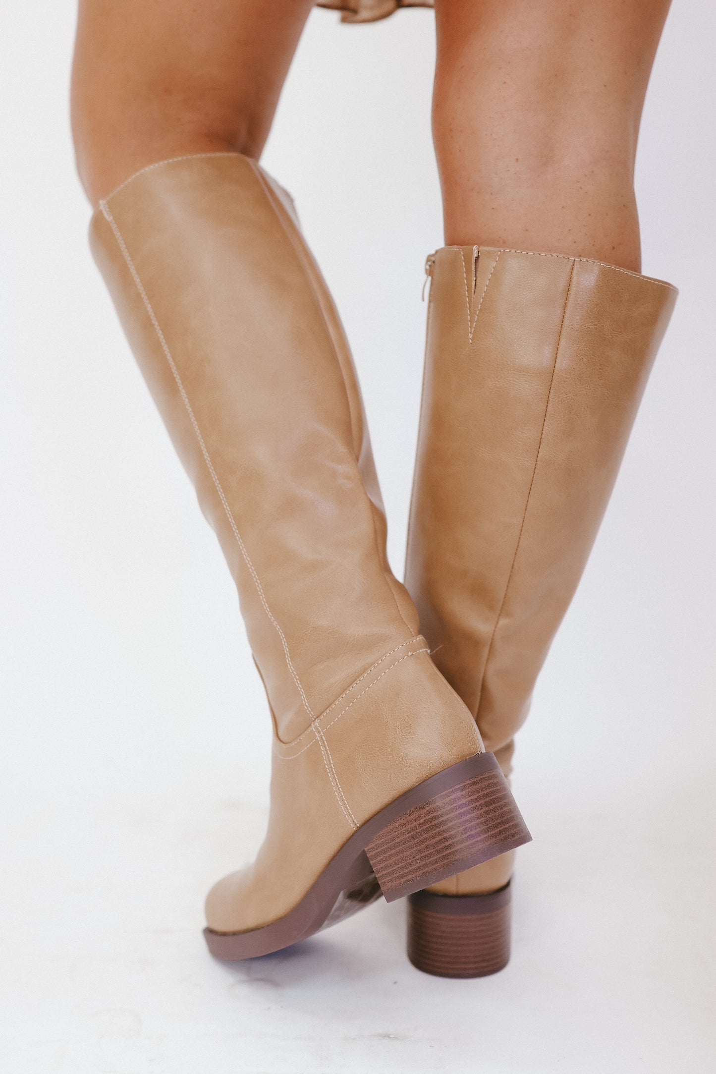 Suzie Tall Faux Leather Boots – Saddle Tan