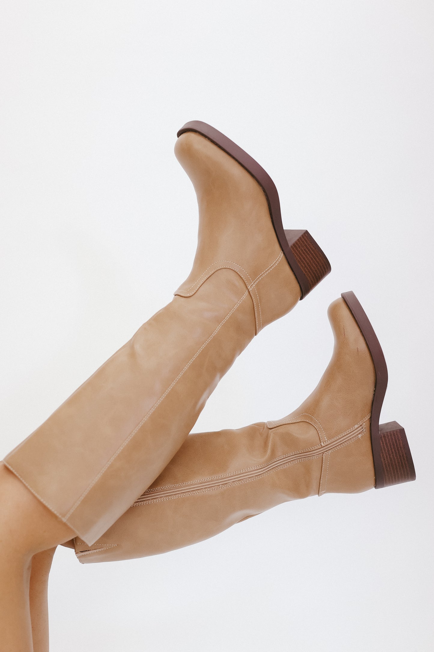 Suzie Tall Faux Leather Boots – Saddle Tan