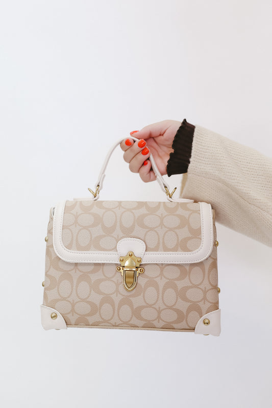 Hilary Handbag & Wallet Set - Taupe/White